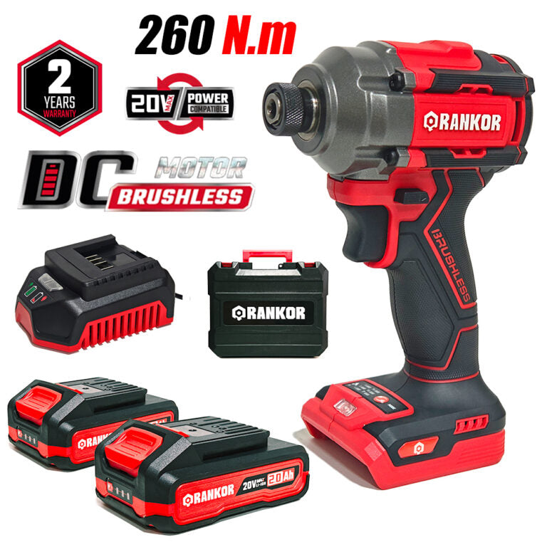 ATORNILLADOR DE IMPACTO INDUSTRIAL 1/4″ RANKOR 20V 260Nm 2Bat x 2Ah BRUSHLESS / RLIS20201