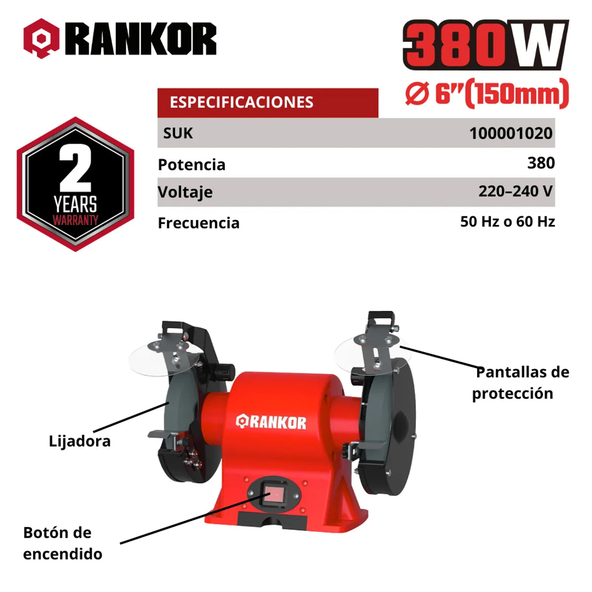 ESMERIL DE BANCO DE 380W RANKOR / RBG380601