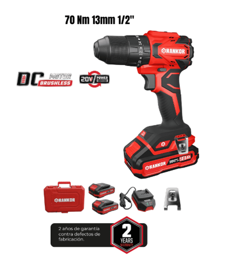 TALADRO PERCUTOR ATORNILLADOR RANKOR 20V BRUSHLESS / RLID20002